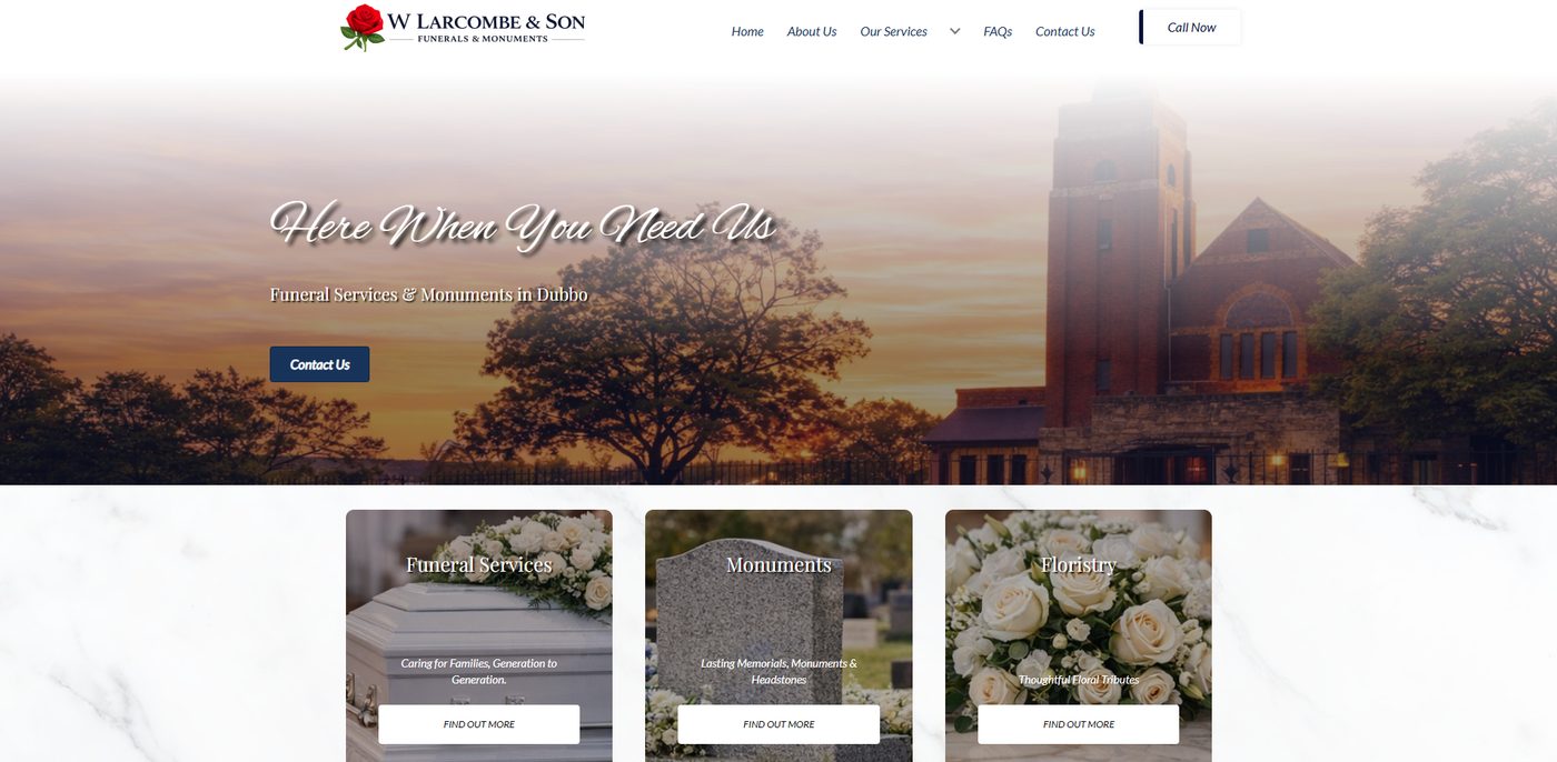 W Larcombe and Son Funerals Dubbo website