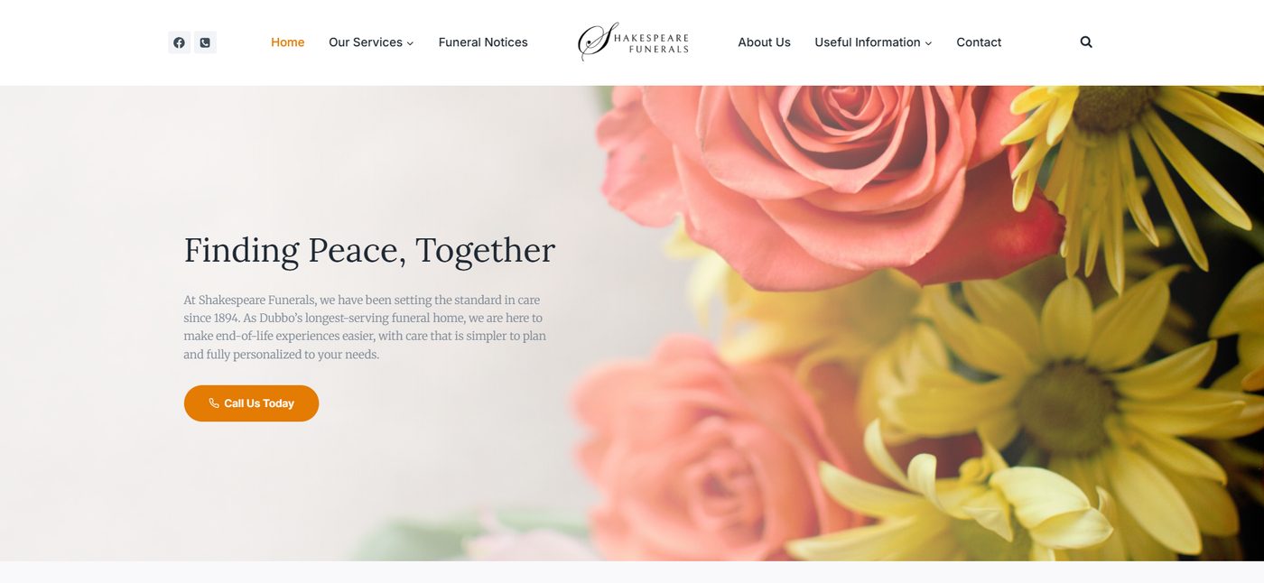Shakespeare Funerals website built by Dubbo IT and Security